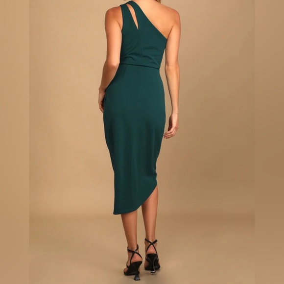 Lulus So Flirty Hunter Green One-Shoulder Cutout Asymmetrical Dress - Picture 3 of 8